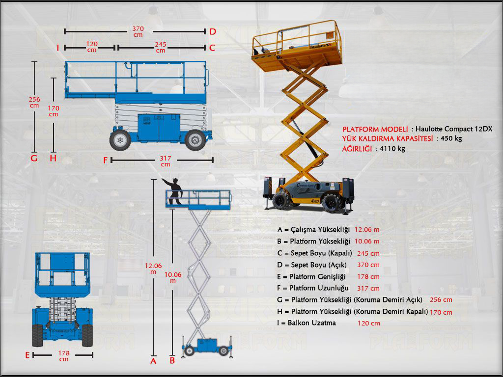Dizel Makasl Manlift Platform 12 Metrelik
