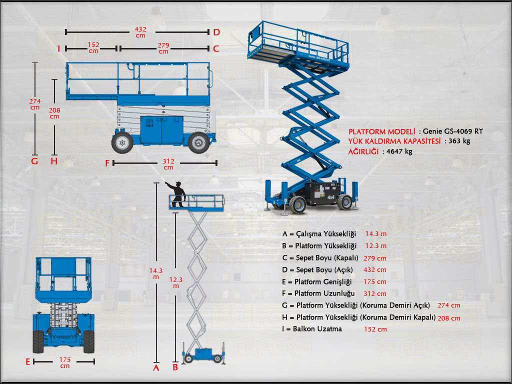 Dizel Makasl Manlift Platform 14 Metrelik