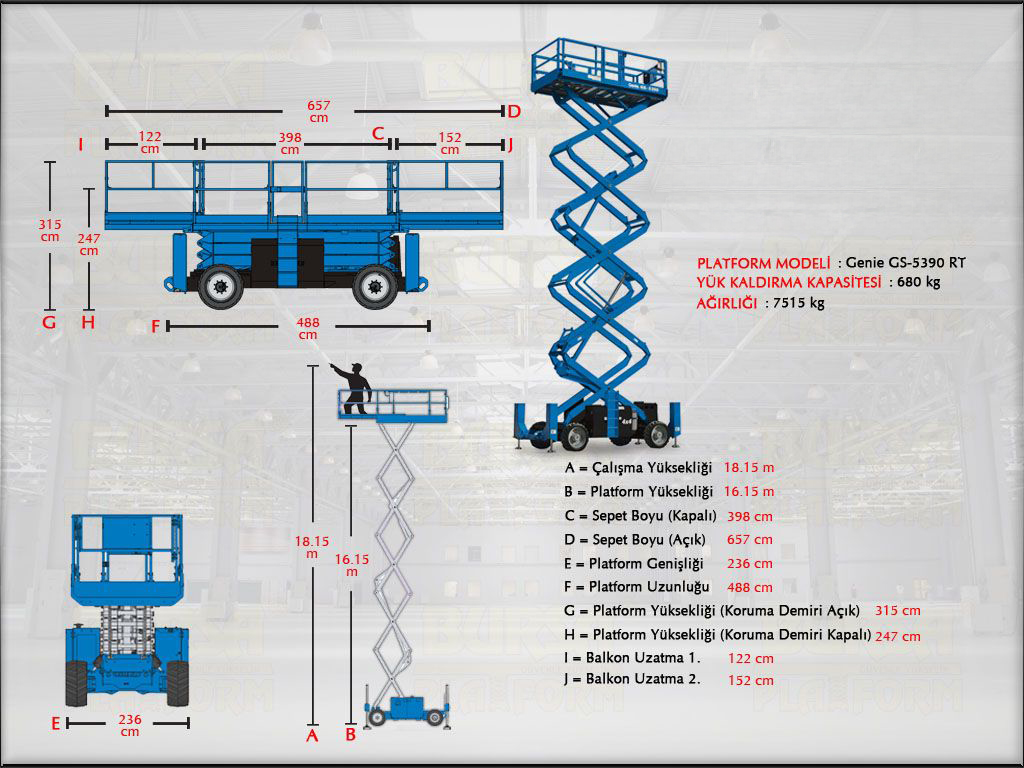 Dizel Makasl Manlift Platform 18 Metrelik