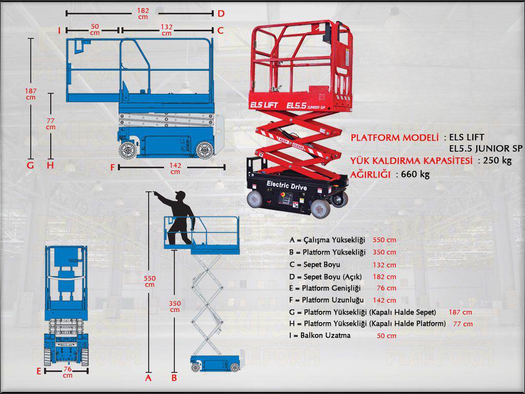 Akl Makasl Manlift  Platform 5.5 Metrelik (Sepet Uzatmal)
